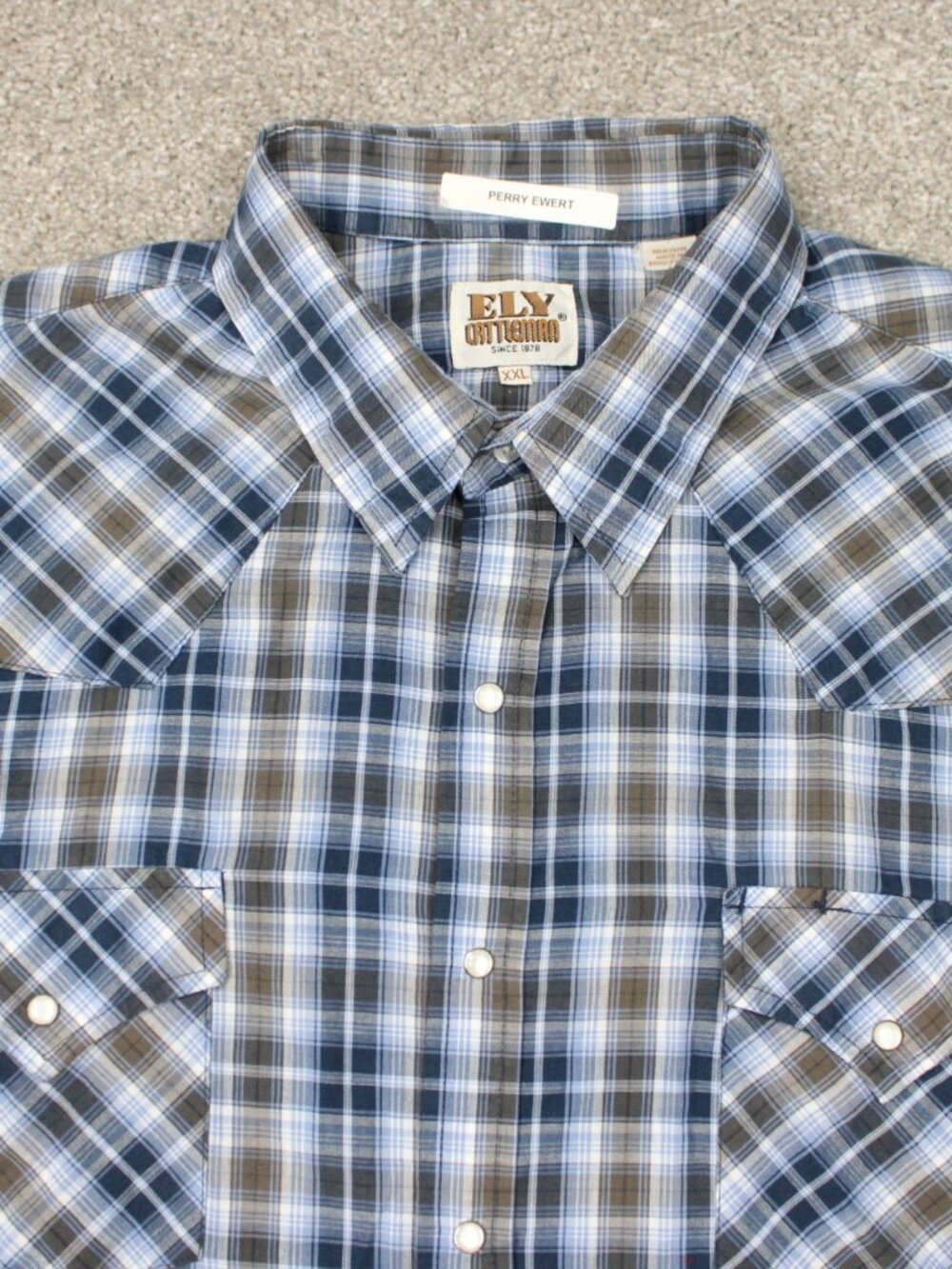 Ely Cattleman Shirt Mens 2XL XXL Blue Plaid Pearl Snap Western Short Sleeve - Picture 4 of 12